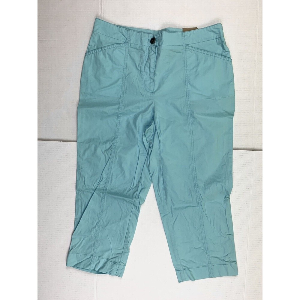 NWT Chicos Capri Cropped Pants Womens 0,5 (31x20) Infinite Aqua Stretch Pockets